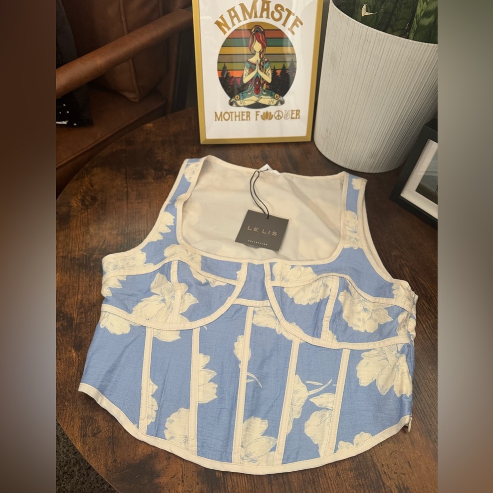 Le Lis Blue and Cream Floral Tank Top